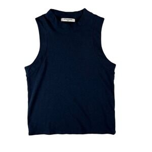 perfectwhitetee Phoebe Mock Neck Sleeveless Top Navy Blue T35-PHOEBE Womens M